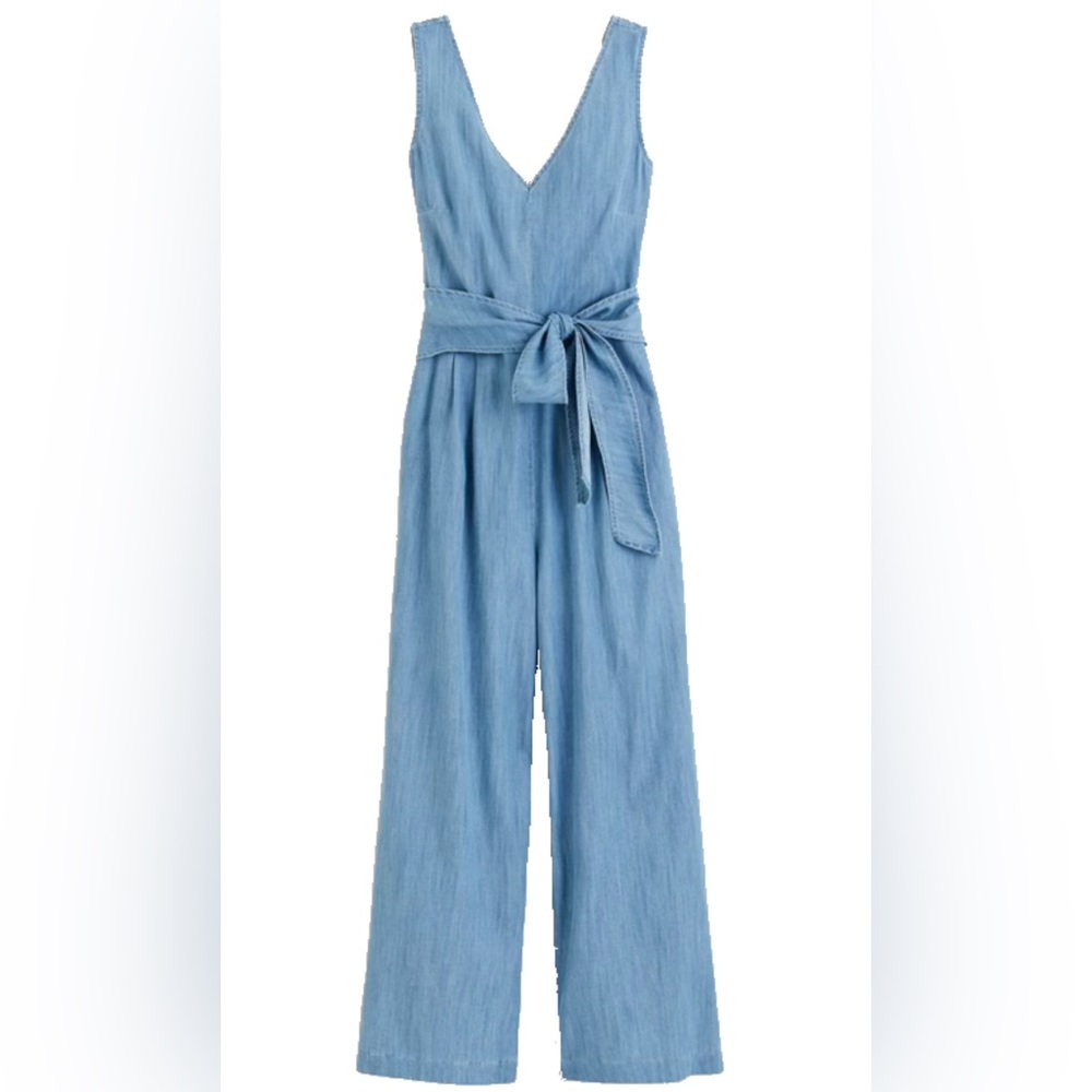 J. Crew Dark Matter Chambray Crop Length Jumpsuit w/Tie Waist Sz 8